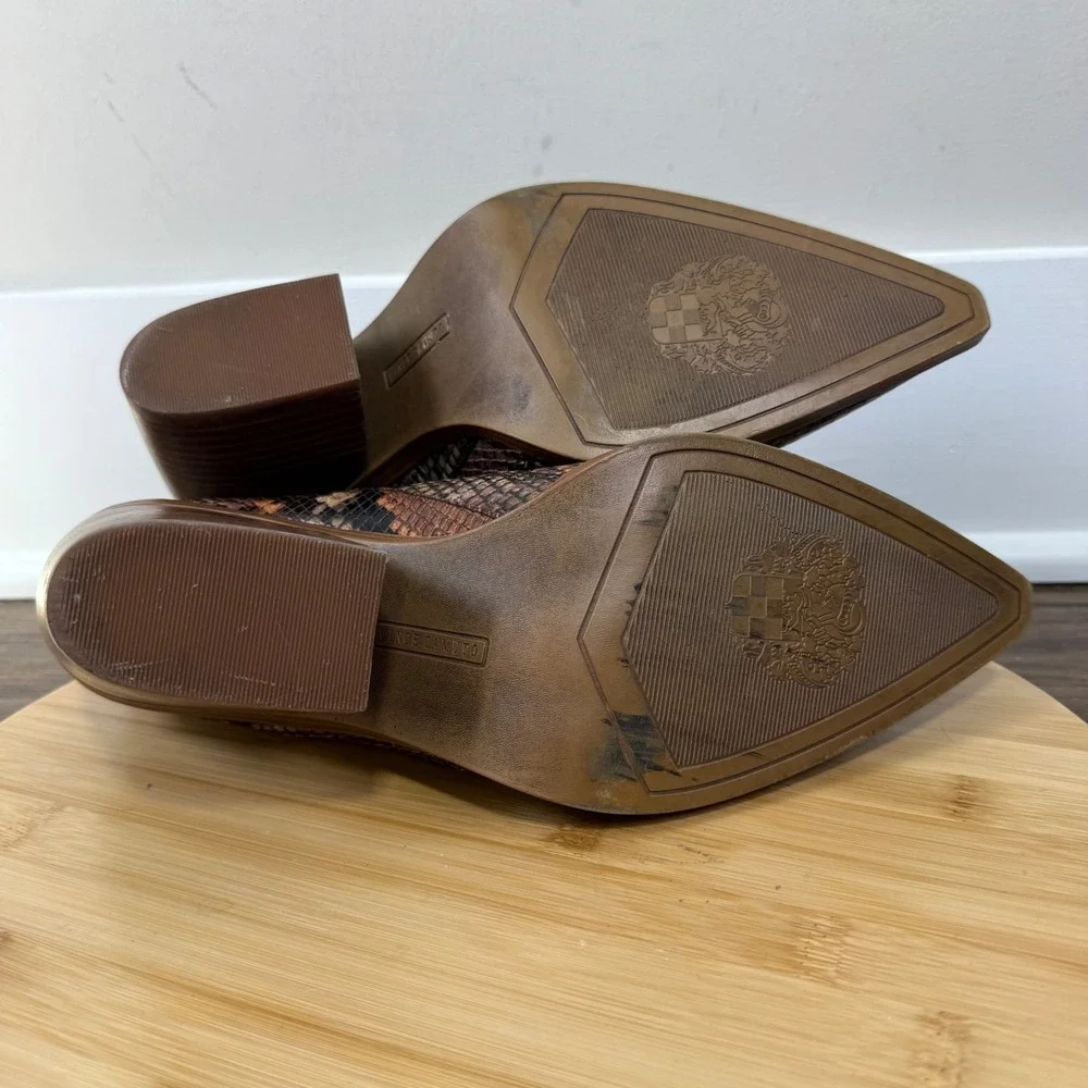 Vince Camuto Gradina Bootie Women 11M Brown Snake Print Block Heel Zip